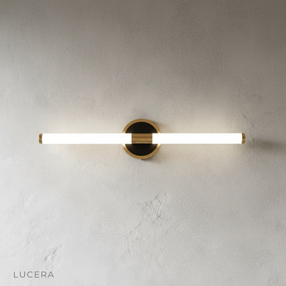 close-up of Rosewood wall lamp acrylic shade revealing LED light diffusion pattern