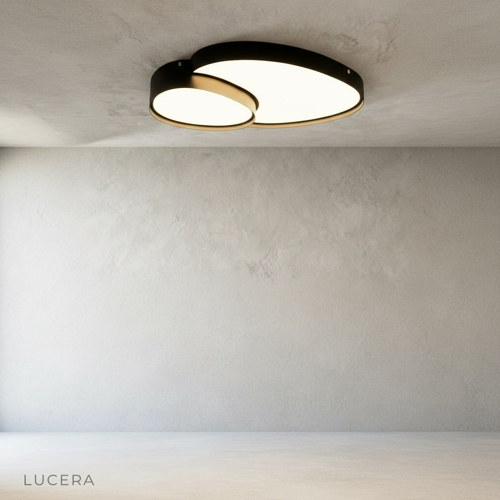 close-up detail of Yielding ceiling light metal frame and frosted acrylic texture