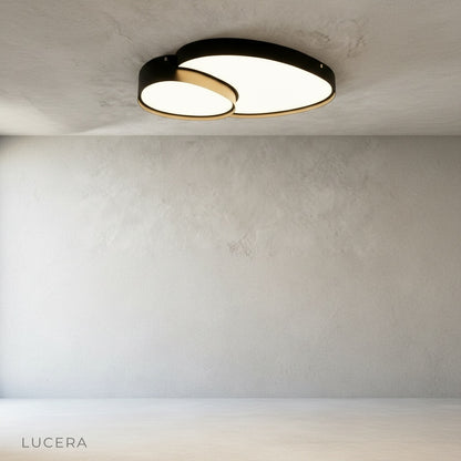 close-up detail of Yielding ceiling light metal frame and frosted acrylic texture