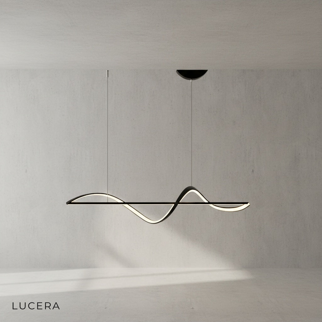 Skuld Wave LED chandelier white finish angled view highlighting sculptural wave form