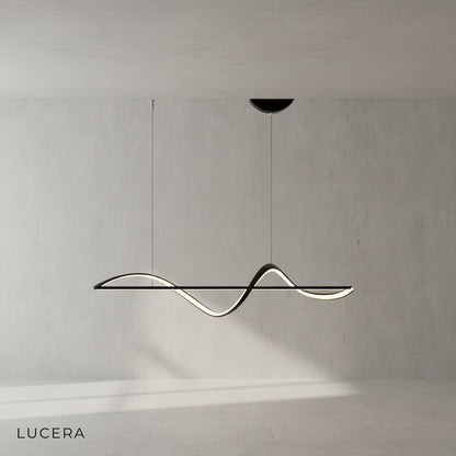 Skuld Wave LED chandelier white finish angled view highlighting sculptural wave form