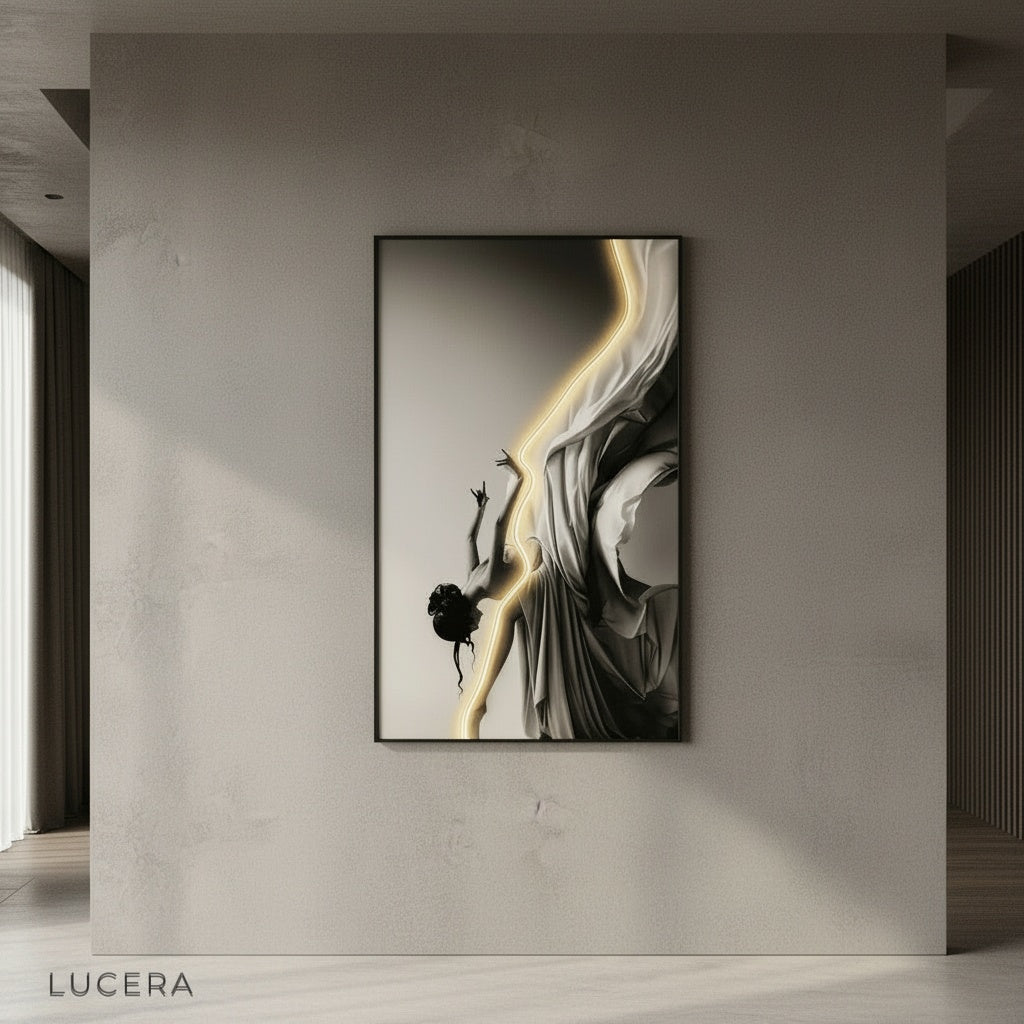 close-up of art micro-spray finish on ballerina silhouette lamp