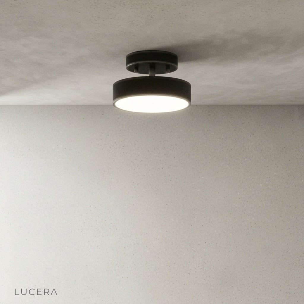 close-up of Talisman ceiling light copper frame and warm LED light details