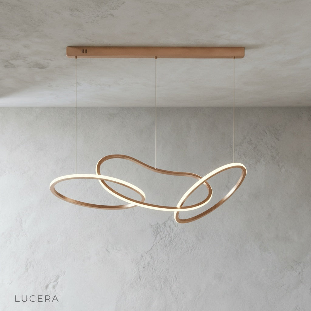 front view of Lucera Yakitori LED chandelier showing integrated silicone diffuser and loop design