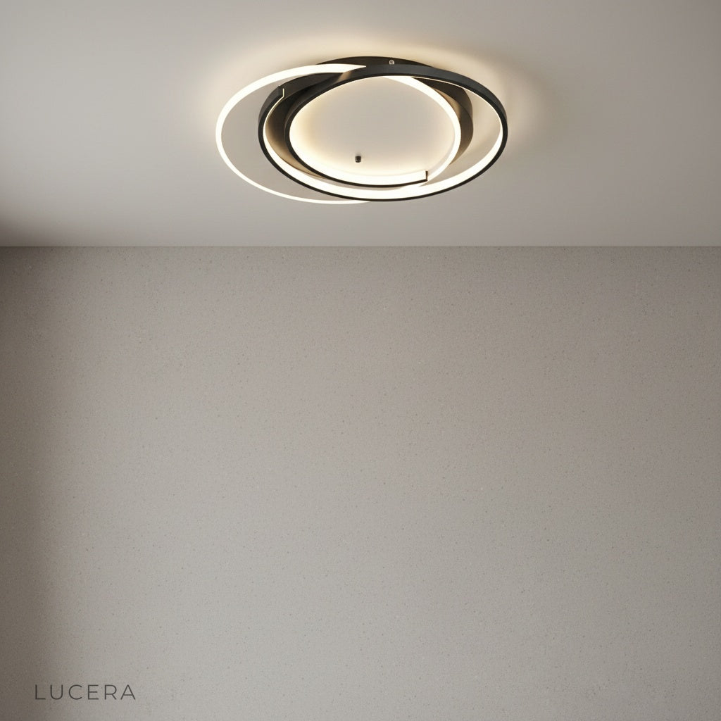 Close-up of Zesty ceiling light metal frame and frosted acrylic panel