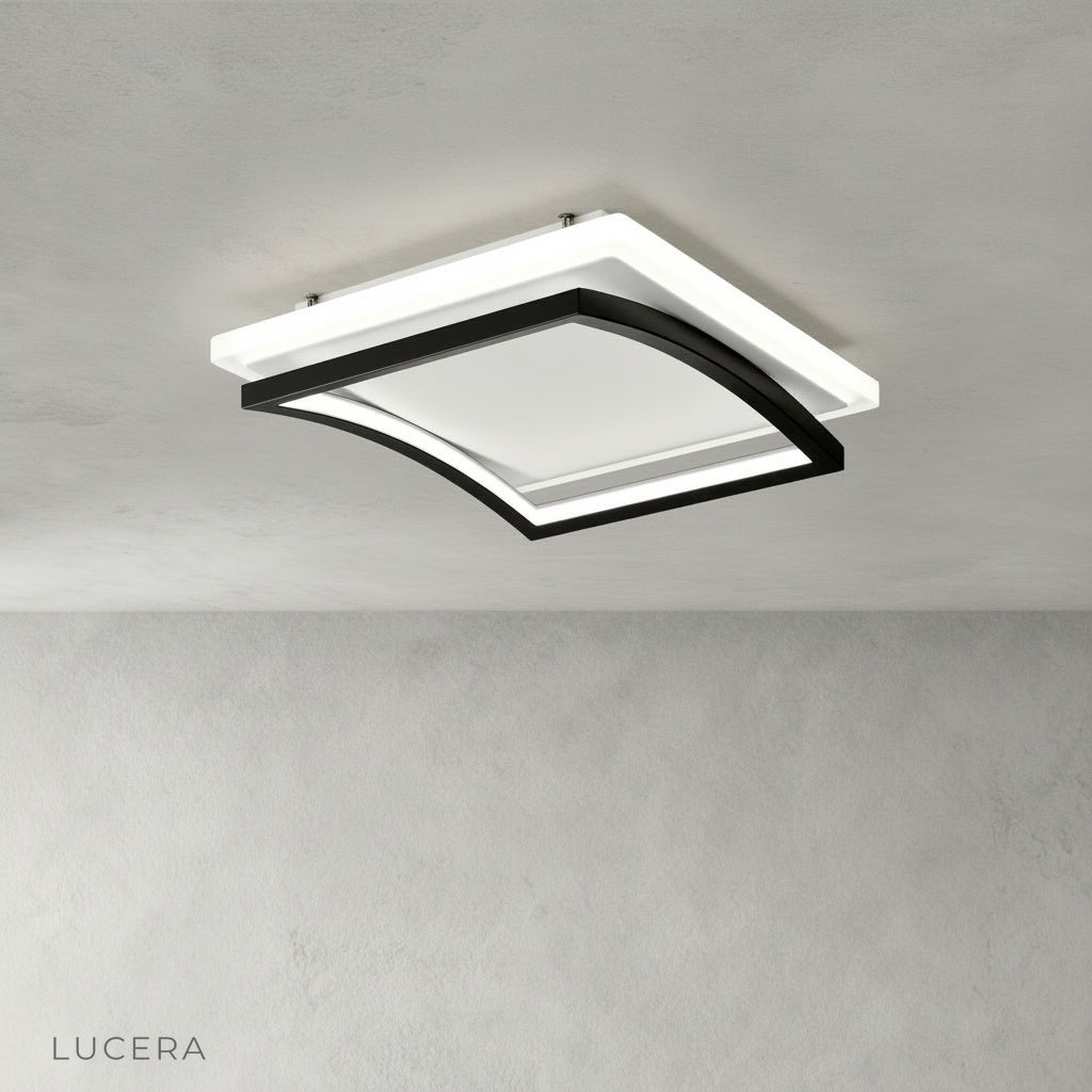 close-up of broom ceiling light metal frame and acrylic shade texture detail