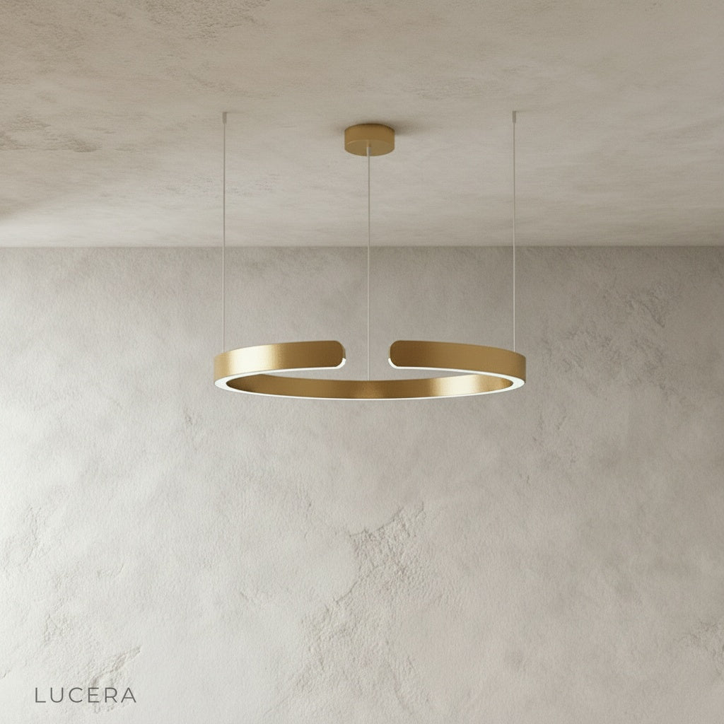 close-up of brushed aluminum ring frame and integrated LED strip