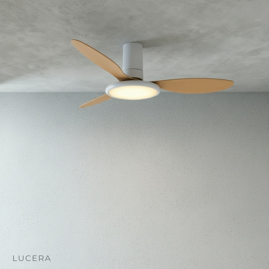 close-up of Umbria fan blades and brushed metal motor housing detail