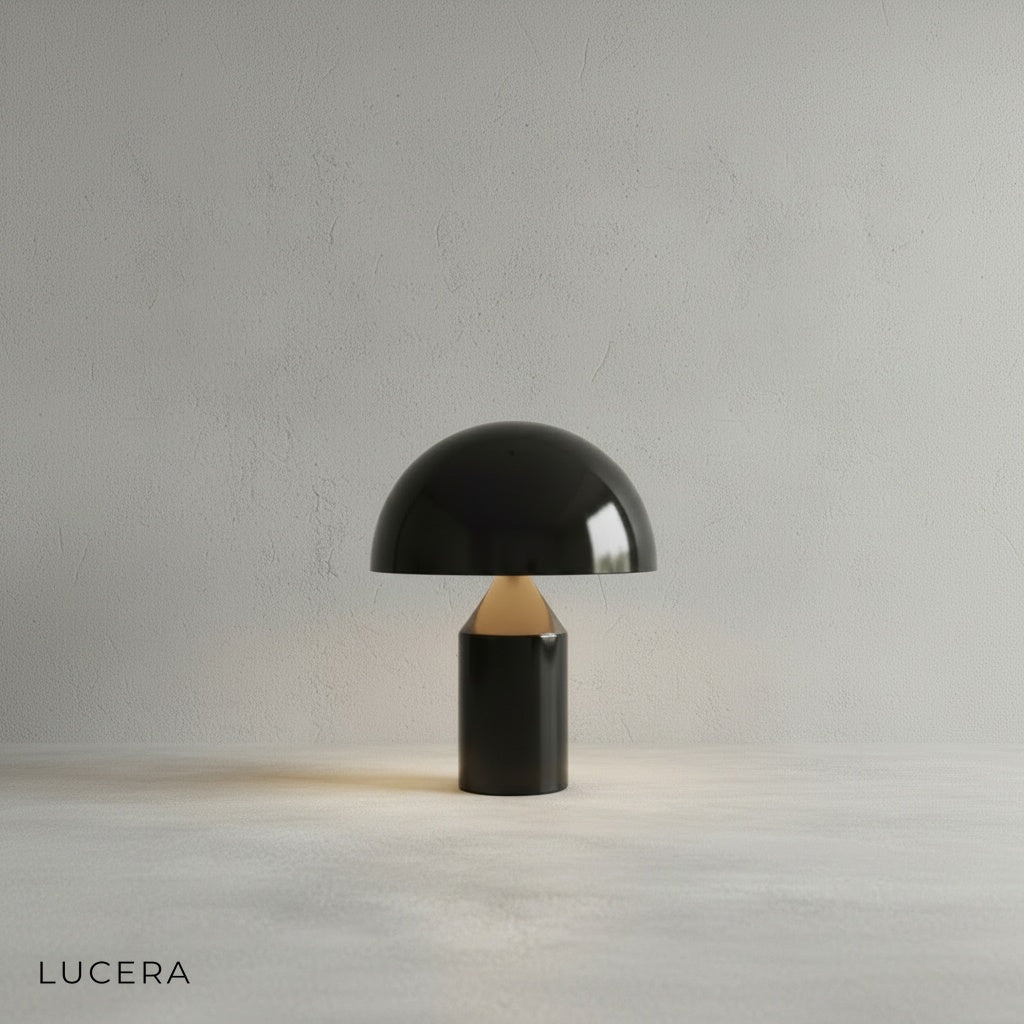 Close-up of Realta lamp metal body showing sleek round silhouette and G9 LED