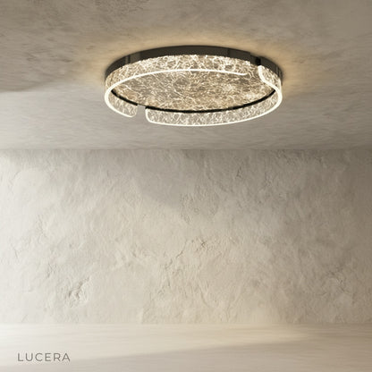 Knight ceiling light with warm ambient glow in a minimalist hallway setting