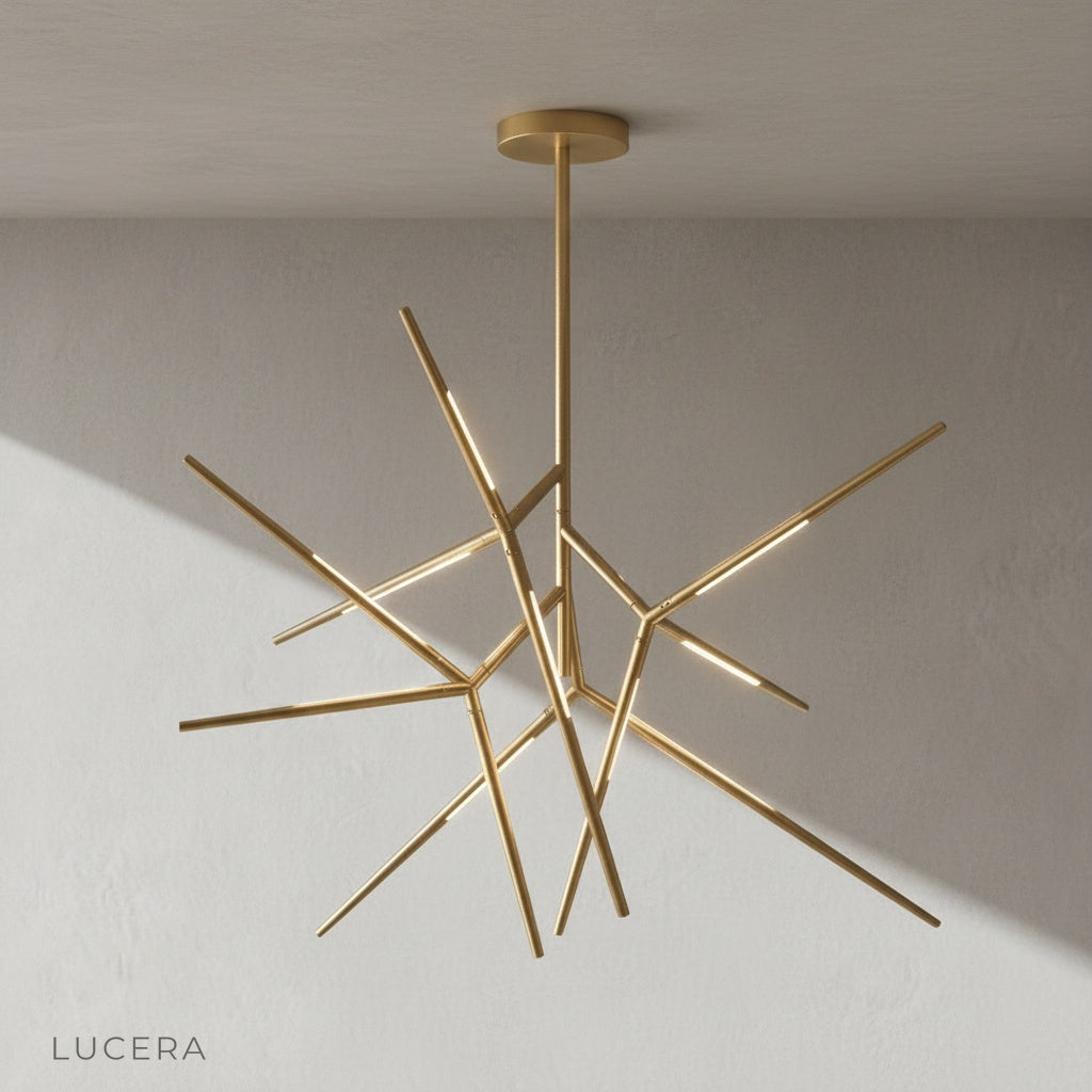 Ballad Chandelier close-up detail of spike-like arms and metallic finishes
