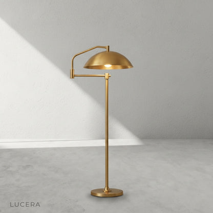 front view of metal floor lamp with smooth finish on clean white background