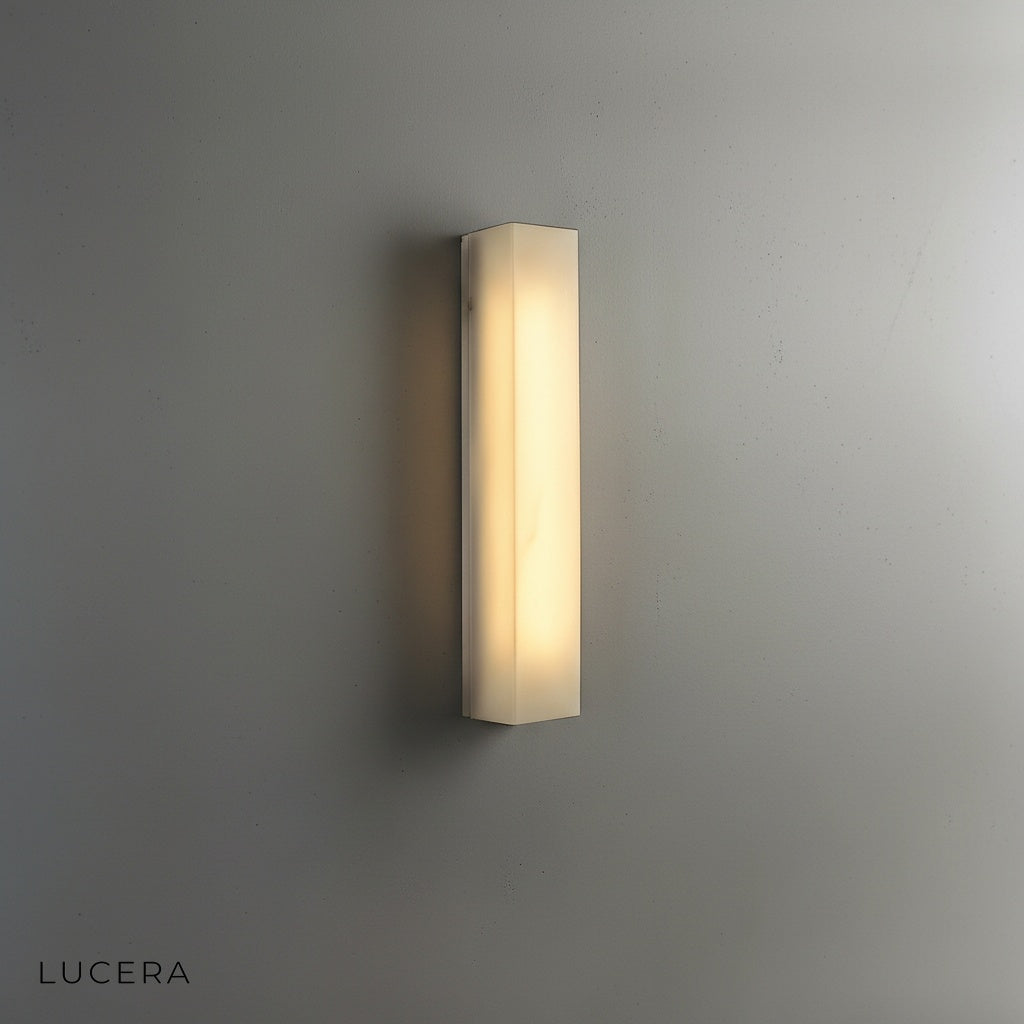 Varenna wall lamp side angle highlighting slim profile and diffused light panel