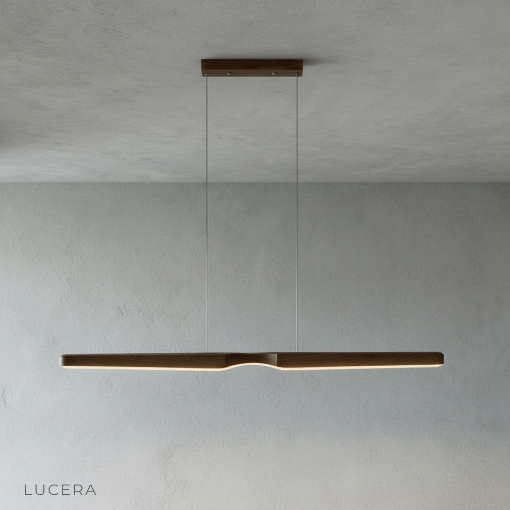 close-up detail of Ember wood pendant light showing premium wood texture and subtle grain patterns