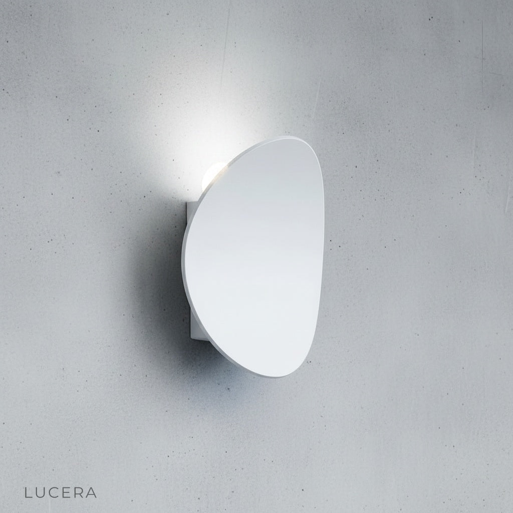 black and white finish wall lamp detail showing sleek curved arm