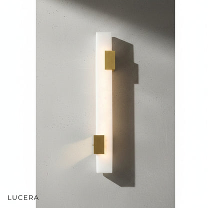 Dendral marble wall lamp in dark ambient hallway with cool 6000K light