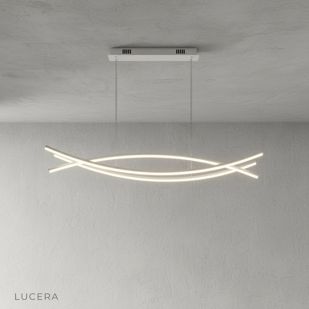 Close-up of Eterno Chandelier integrated LED strip and matte black powder-coated finish