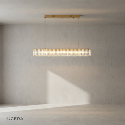 Ivar rectangular chandelier in a minimalist studio setting with soft shadows and cool light