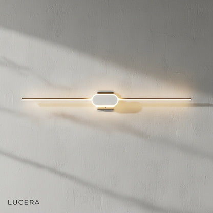 close-up of Calando LED wall lamp switch and light diffuser in black finish