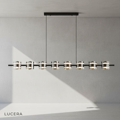 Black and glass chandelier in covered patio with IP44 waterproof rating
