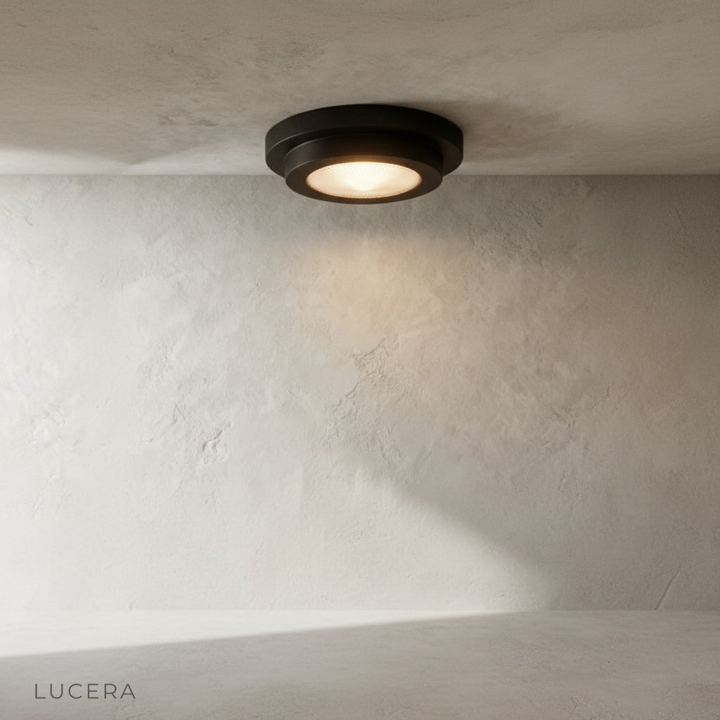 Alternate finish of brass ceiling lamp in warm gold tone against neutral studio backdrop