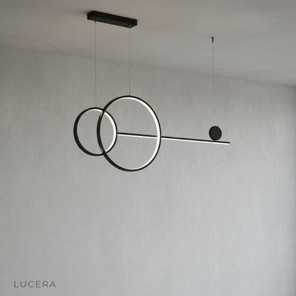 Brumal pendant light with two interconnected rings in matte black finish