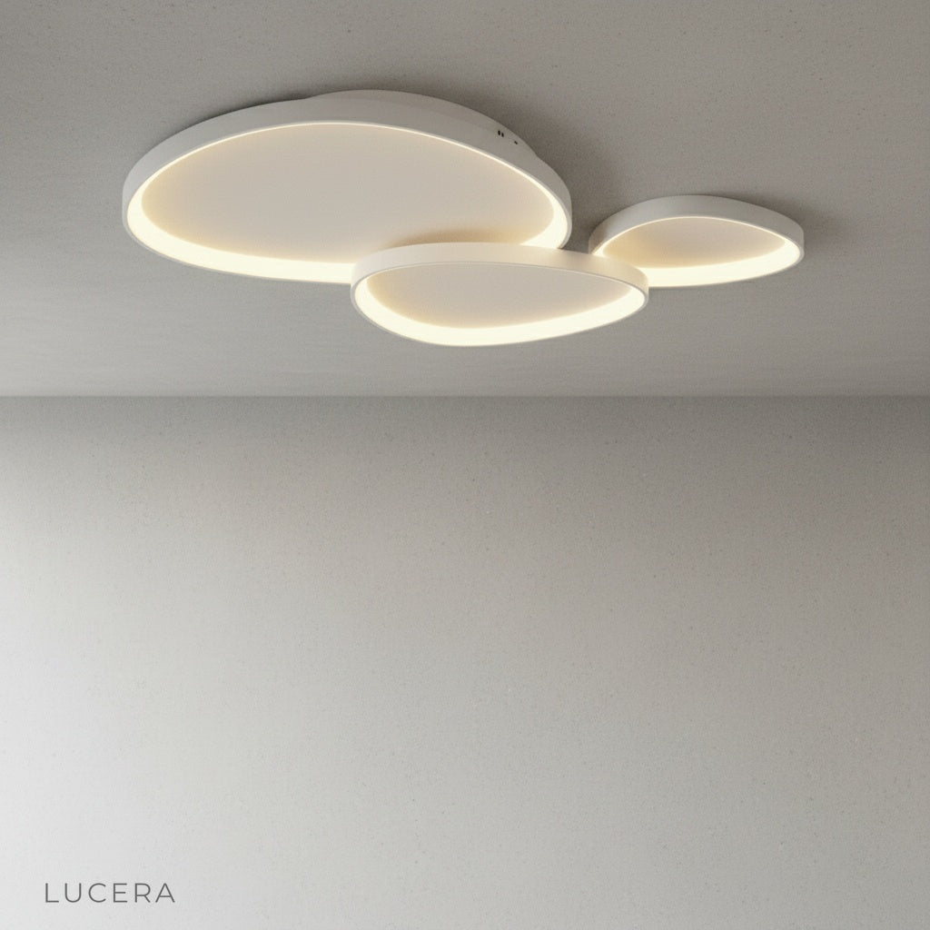 yurt ceiling light in warm white color mode illuminating a cozy reading nook