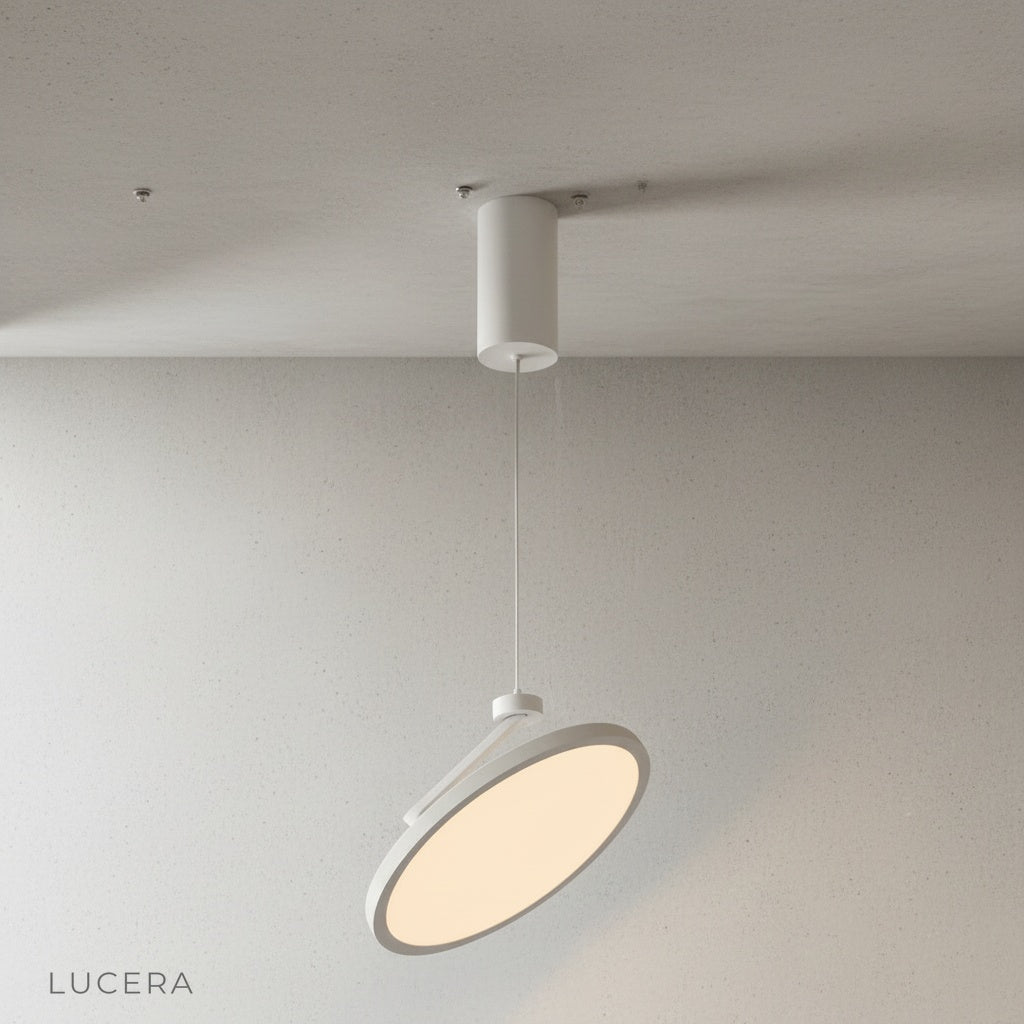 wulfenite pendant light angled view showing sleek metal and plastic construction details