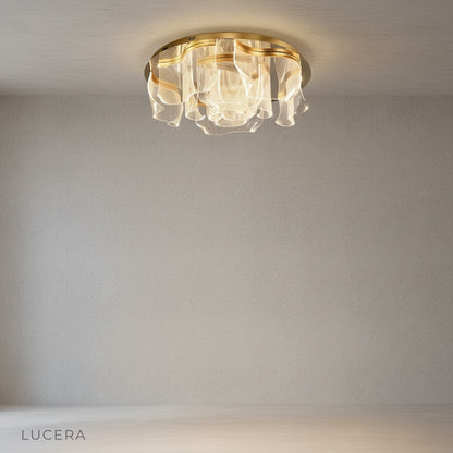 Sisyphus ceiling light gold finish clear acrylic pendant from below