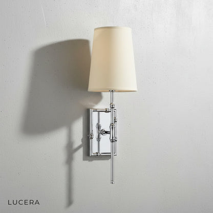 Grido wall lamp cloth shade texture and iron arm detail macro shot