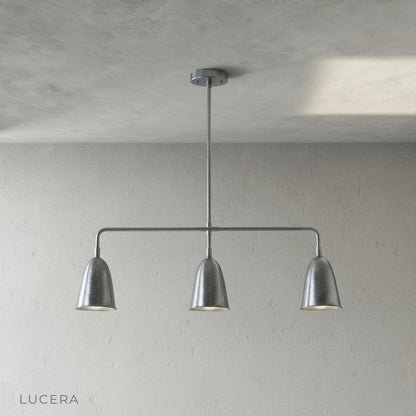 angled studio view of whimsy linear chandelier showing balanced linear silhouette