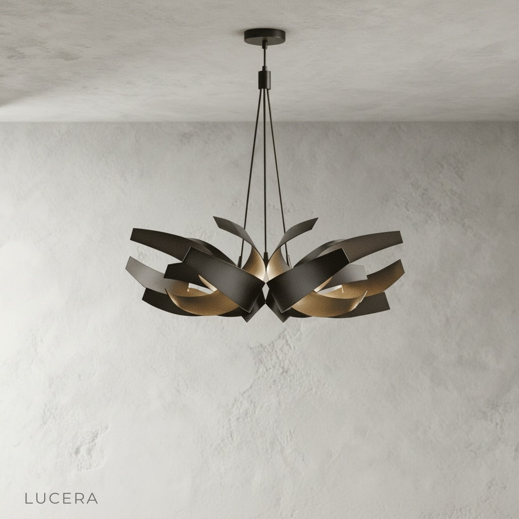 Close-up detail of Incanto Chandelier brushed stainless steel surface and seamless joints