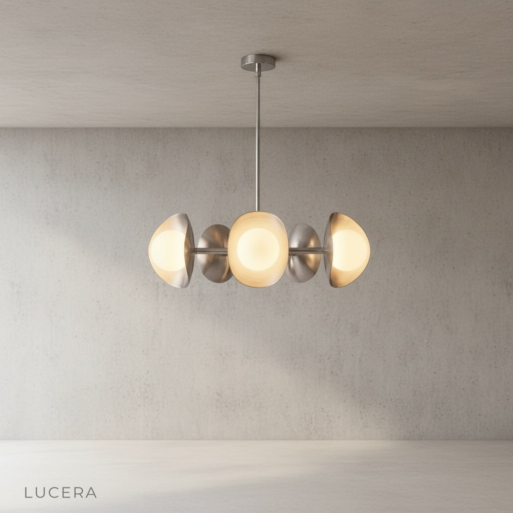 Close-up of Lambrusco Chandelier smooth glass sphere and solid brass joint detail