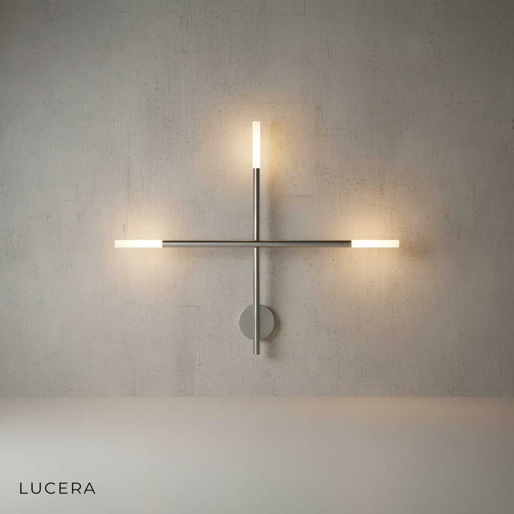 cool 6000K lighting on sleek aluminum wall lamp illuminating a contemporary bedroom
