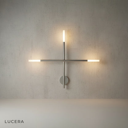 cool 6000K lighting on sleek aluminum wall lamp illuminating a contemporary bedroom