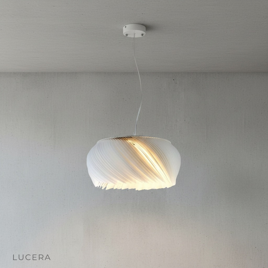Theron chandelier hanging in bright contemporary entryway with soft ambient light
