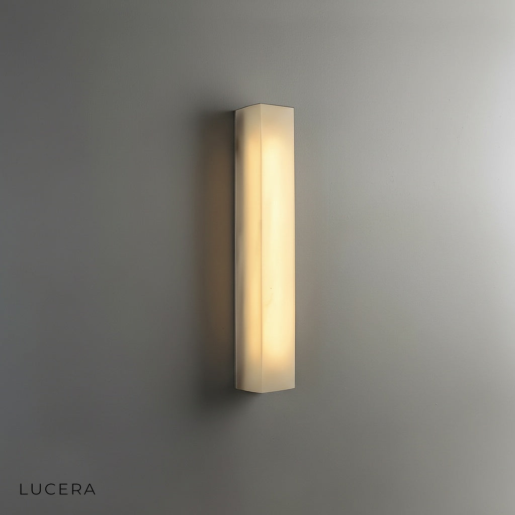 trichromatic LED marble wall light switching between warm and cool tones