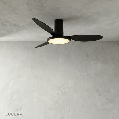 Umbria ceiling fan in bright home office with natural light and minimal decor