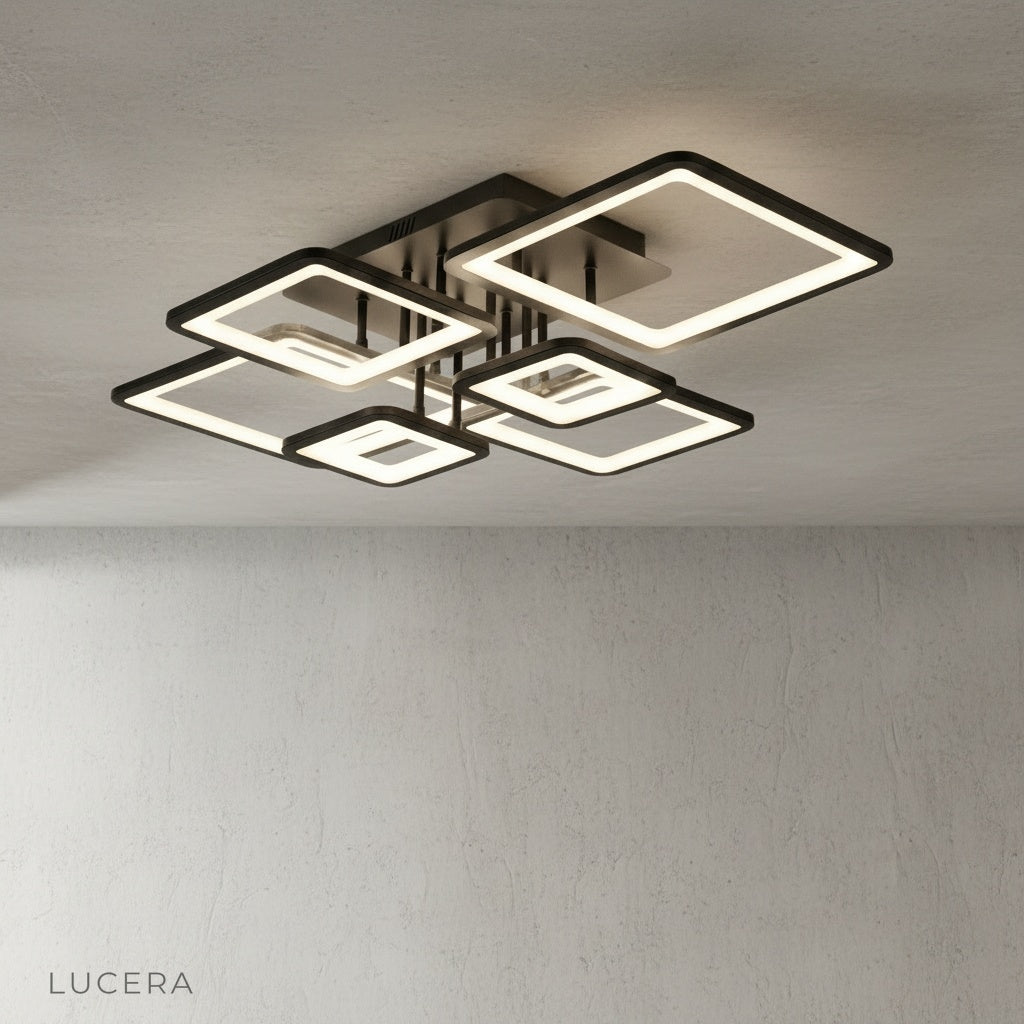 Barolo ceiling light front view studio photo with frosted glass diffuser and metal frame
