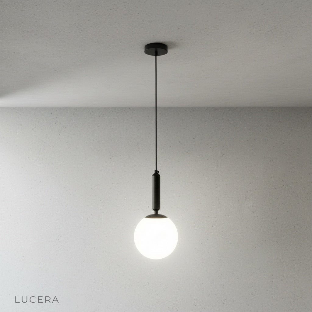 Yvaine pendant light in bright kitchen over island highlighting work area
