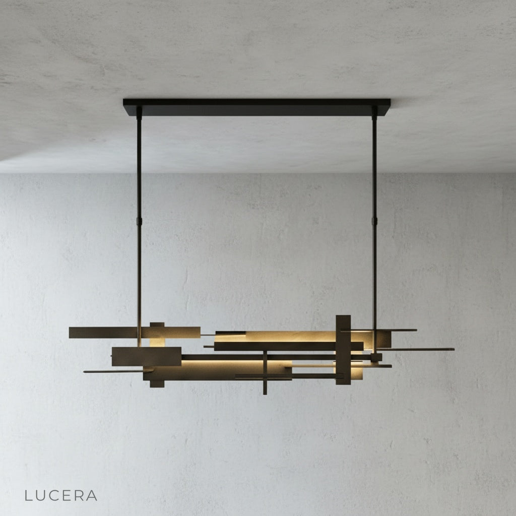 Cassiopeia chandelier detail of integrated LED strip casting warm light