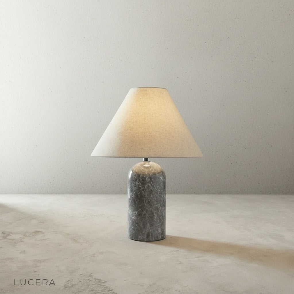 Xerophytic Table Lamp on walnut console in entryway with soft diffused lighting