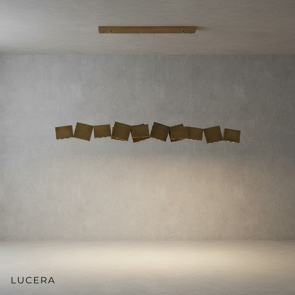 alternate finish view of Freya iron box chandelier with brushed steel accents