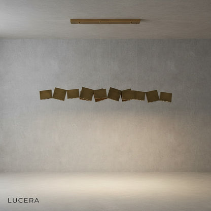 alternate finish view of Freya iron box chandelier with brushed steel accents