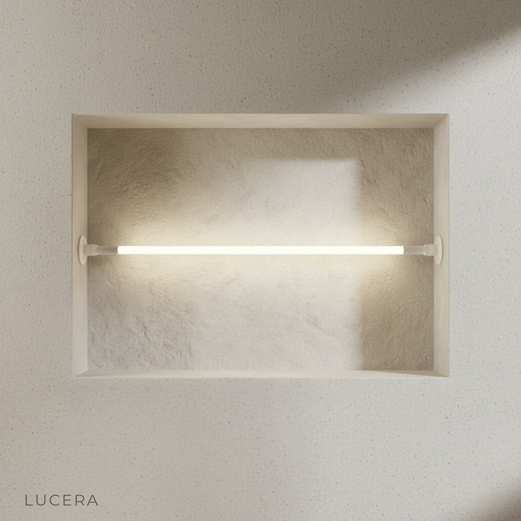 Nab wall lamp white finish detail with soft ambient glow