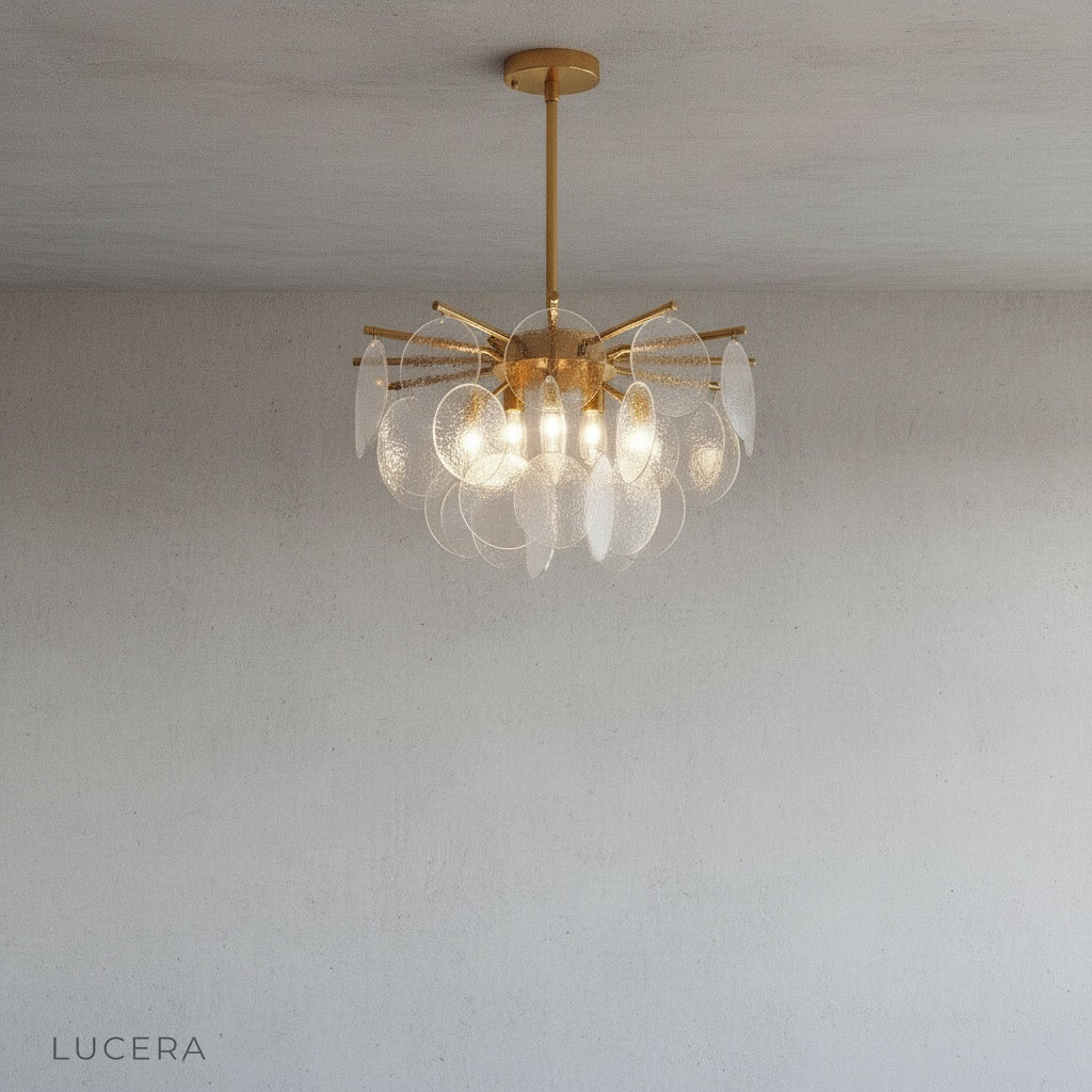 Nobility Chandelier hanging in bright minimalist dining room setting