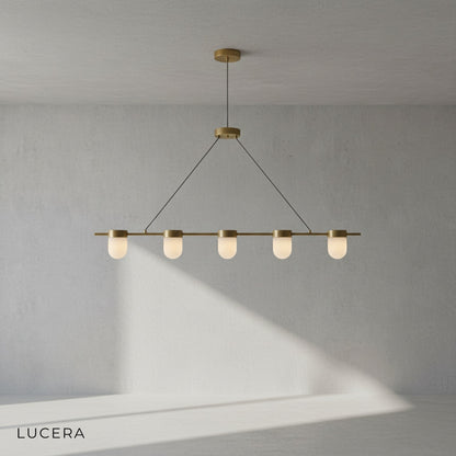 5-light chandelier with adjustable chain in modern hallway with neutral decor