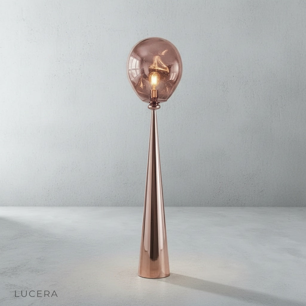 Bastion floor lamp mirror finish stainless steel base detail