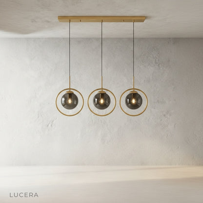 Caelus pendant light in a contemporary living room with soft daylight and neutral decor