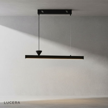 Studio side angle of Angelo black chandelier with iron frame and acrylic light panels